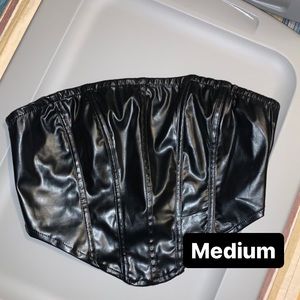 M leather like crop top corset style